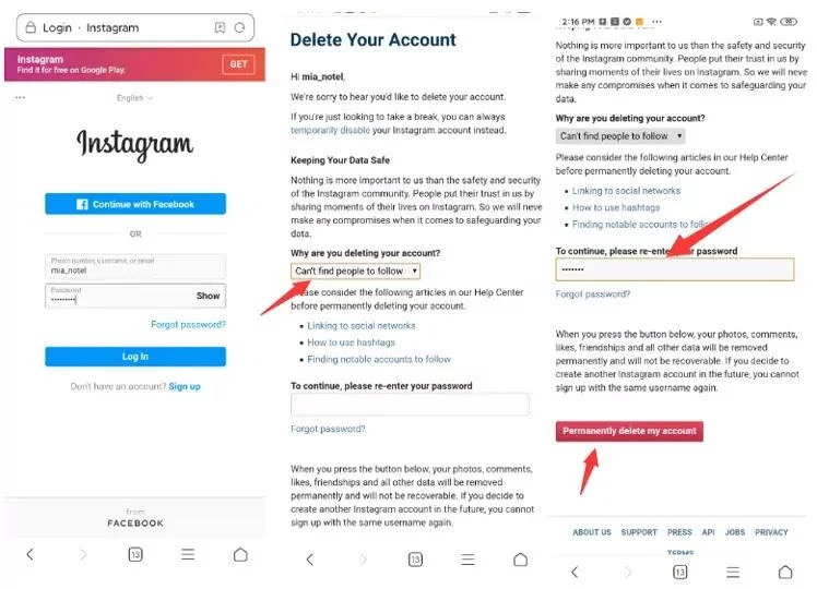 حذف اکانت اینستاگرام دائمی (0 تا 100 Delete account)