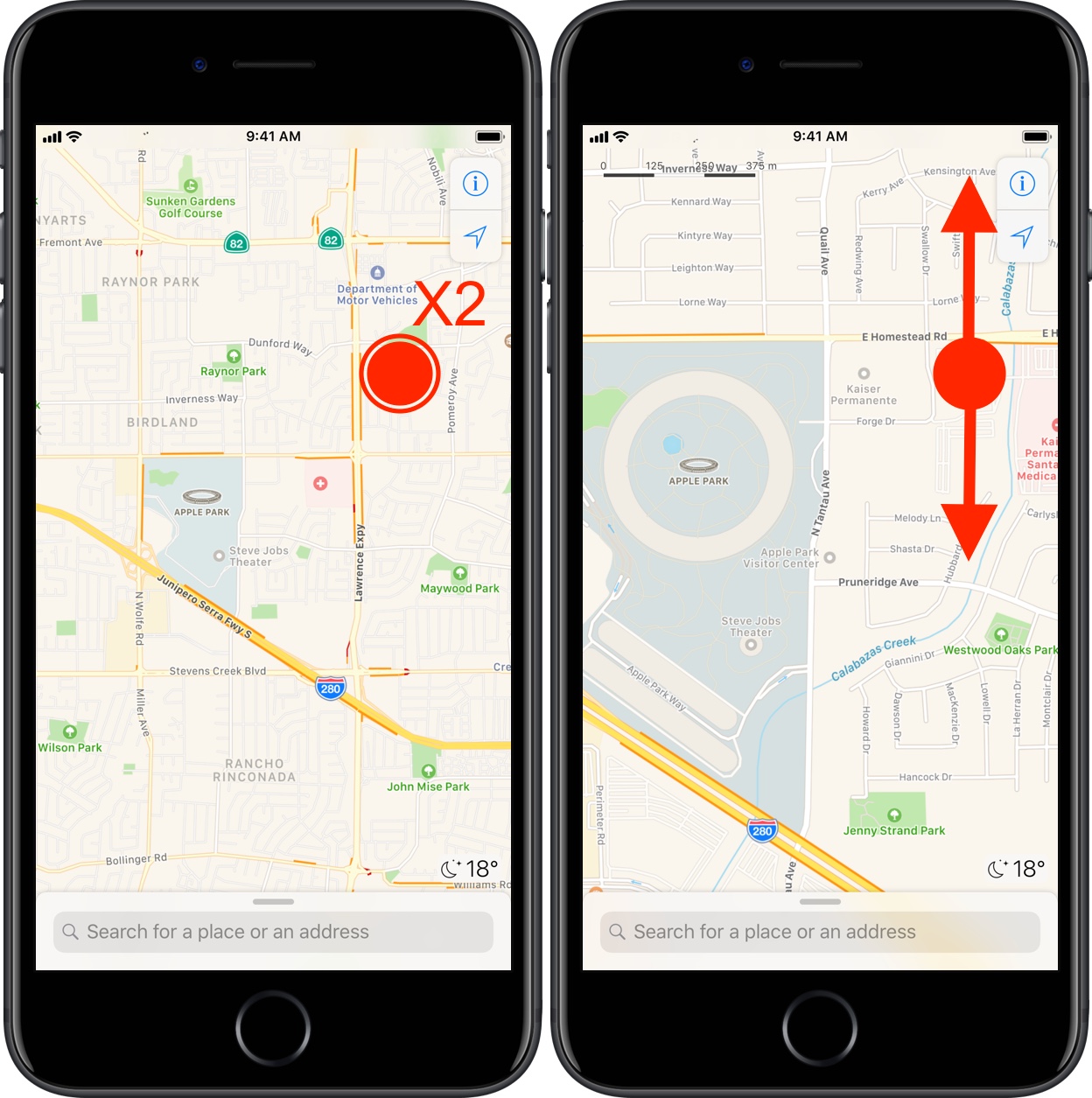 زوم تک دست در برنامه Maps در iOS 11