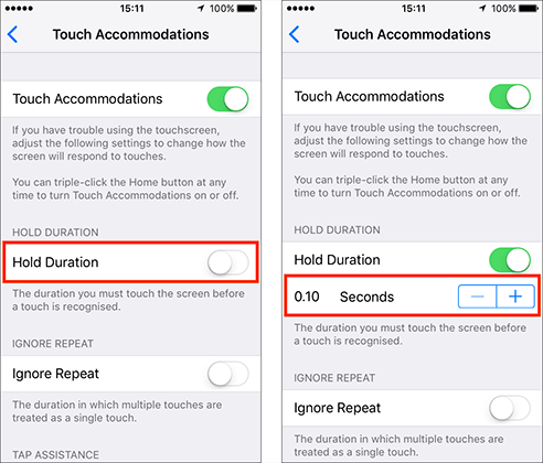 تنظیمات Touch Accommodations آیفون (مشکل تاچ گوشی آیفون)